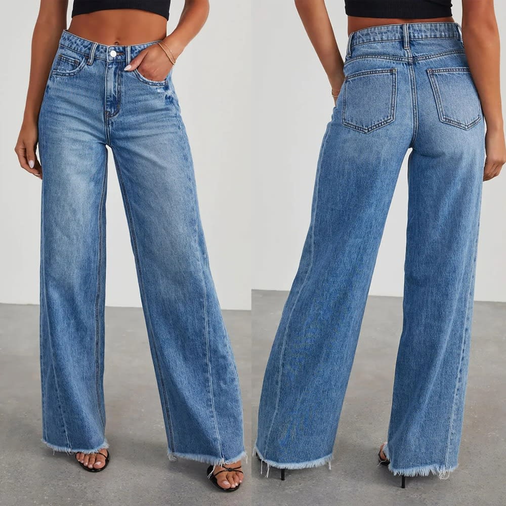 2024 New High Waisted Y2k Straight Denim Pants for Women, Korean Fashion Wide Leg Trousers